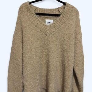 aerie Soft Tan V-Neck Bouclé Sweater